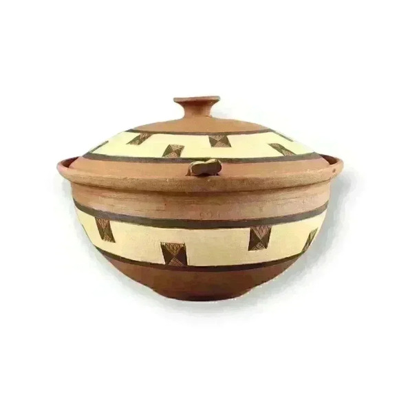 Hand Thrown Art Pottery Soup Tureen & Bowls Gabane, Botswana African Tribal Art - Picture 3 of 11